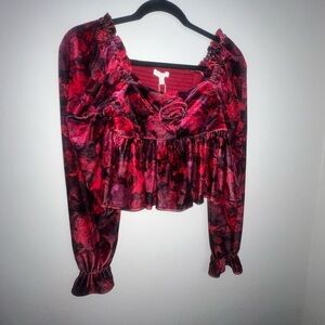 Chelsea & Violet Red and Black velvet Floral‎ Kids Blouse xl
